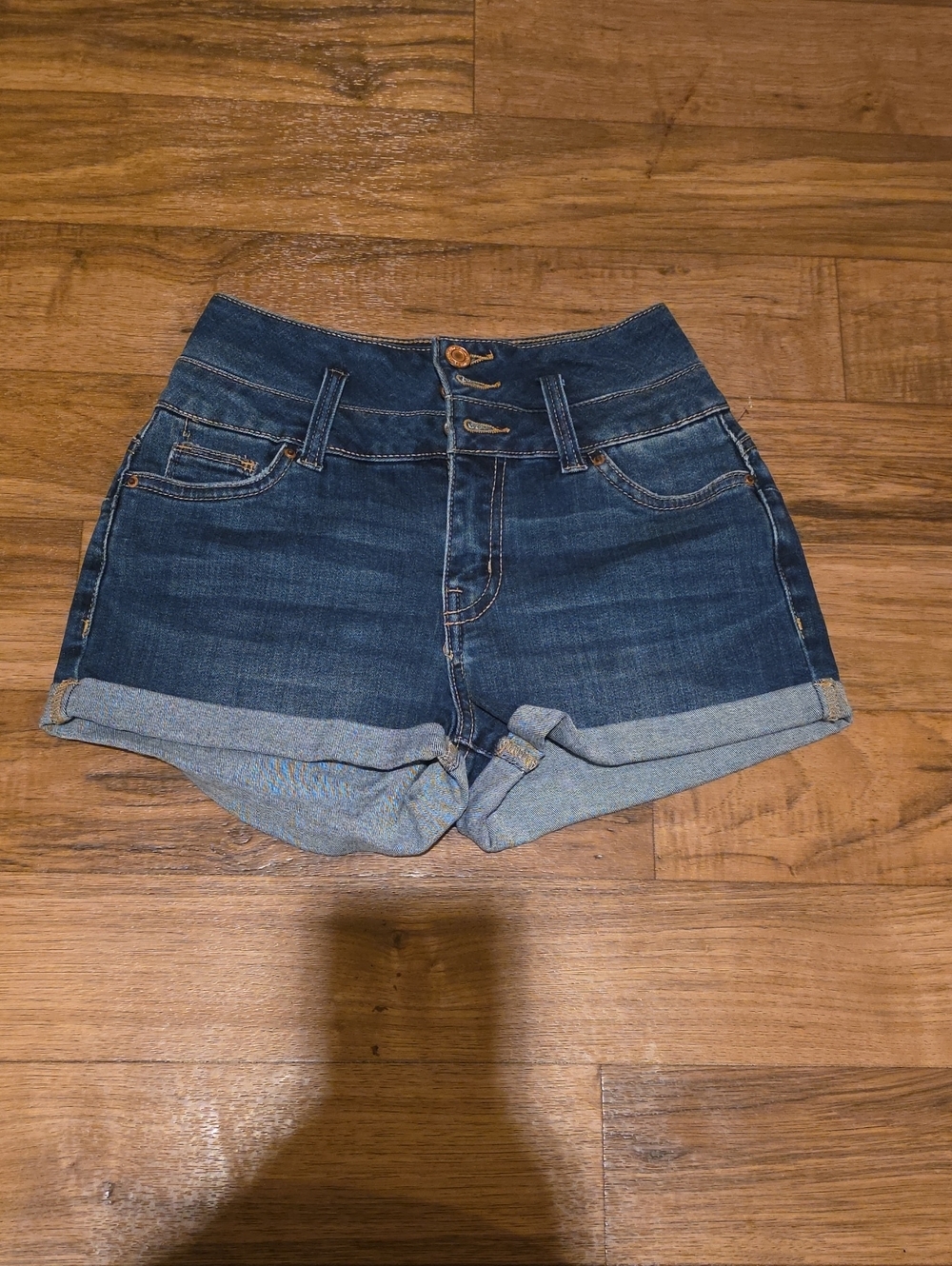 High-Rise Dark Blue Cuffed Denim Women's Shorts